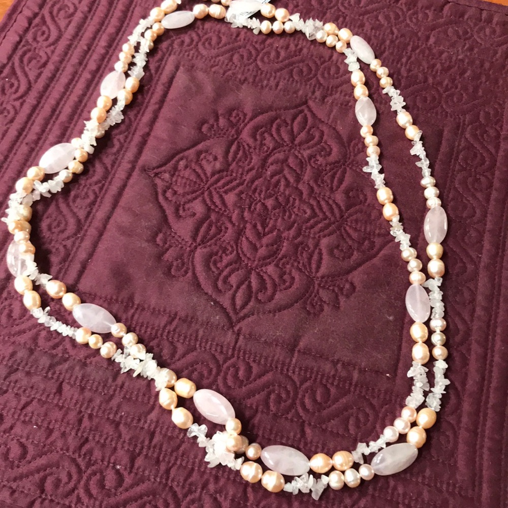 Pink pearl and rose quartz necklace